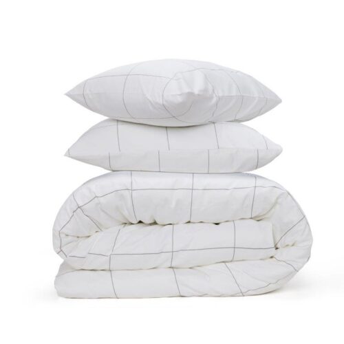 סט מצעים 100% כותנה מצרית בעיבוד סאטן 500 חוט פרימיום- לבן עם משבצות