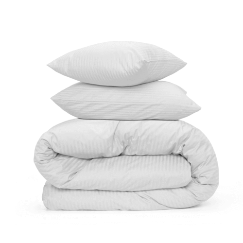 סט מצעים 100% כותנה מצרית בעיבוד סאטן 500 חוט פרימיום- לבן פסים ג׳קארד