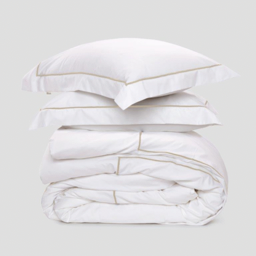 מצעי 100% כותנה סאטן |  צפיפות 500 | לבן עם מסגרת רקומה בזהב