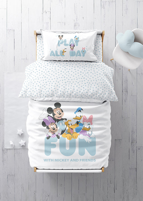 מצעים למיטת תינוק / מעבר | 100% כותנה | מיקי וחברים משחקים