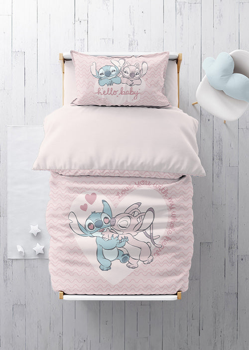 מצעים למיטת תינוק / מעבר | 100% כותנה | סטיץ לבבות