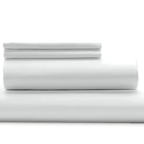 סט מצעים חלק בצבע לבן 100% כותנה