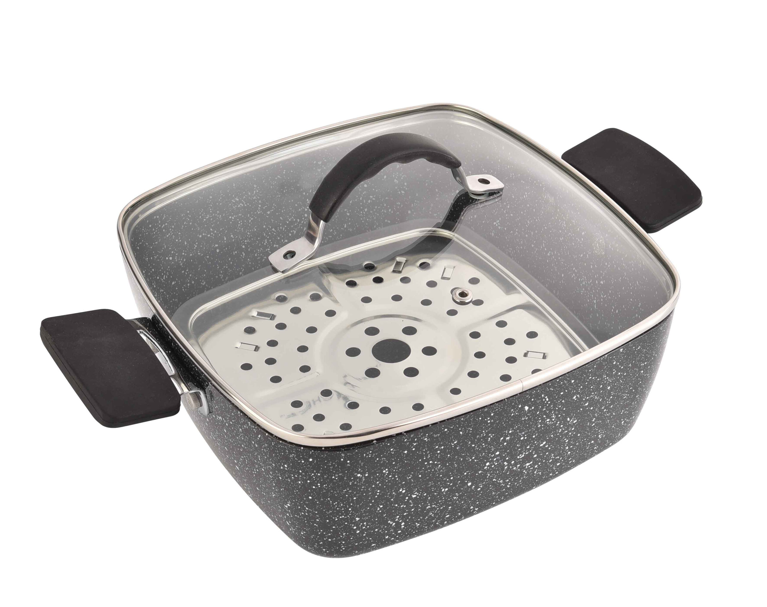 סיר טיגון מרובע 24 ס"מ 4.3 ליטר Culinary שחור עם סל טיגון ומגש אידוי – תמונה 3