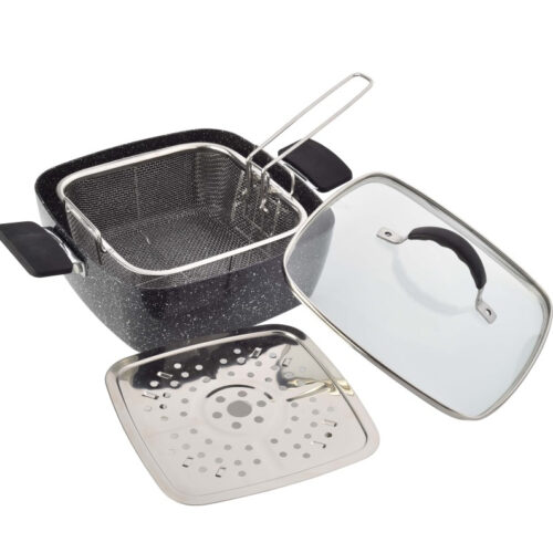 סיר טיגון מרובע 24 ס"מ 4.3 ליטר Culinary שחור עם סל טיגון ומגש אידוי