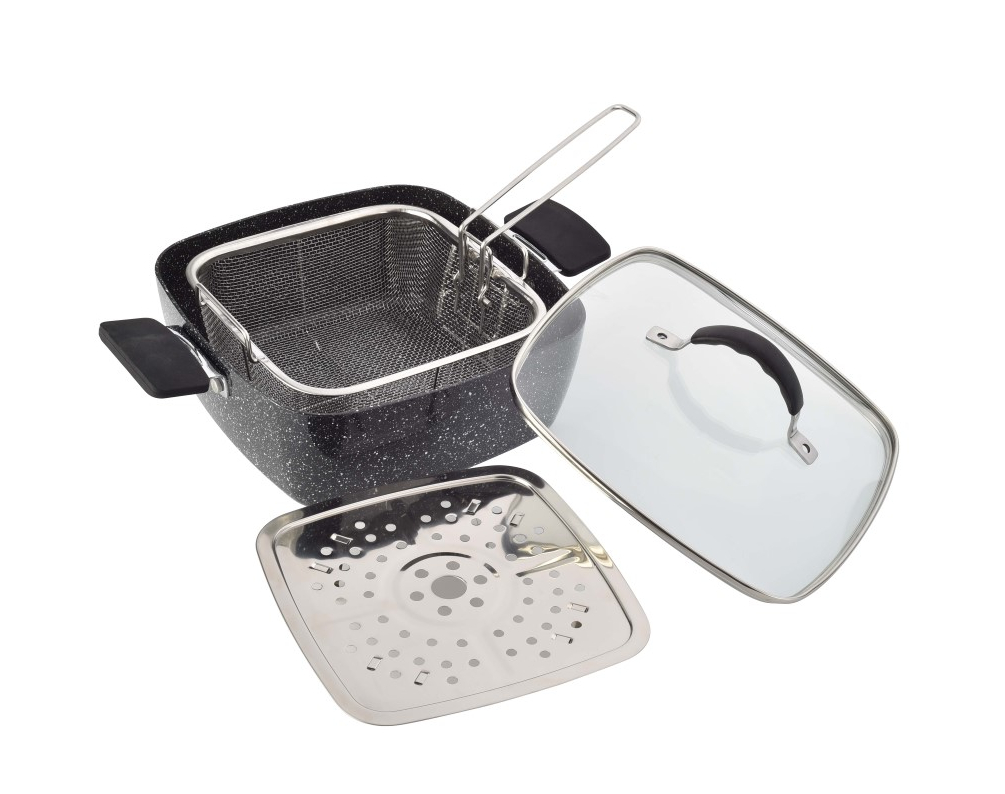 סיר טיגון מרובע 24 ס"מ 4.3 ליטר Culinary שחור עם סל טיגון ומגש אידוי