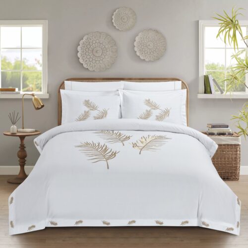 מצעי 100% כותנה פרקל בשילוב רקמה | דגם רויאלטי בראון