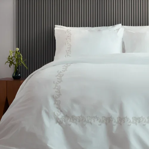 סט מצעים רקום  | 100 אחוז כותנה פרקל | דגם קוסמו בג'