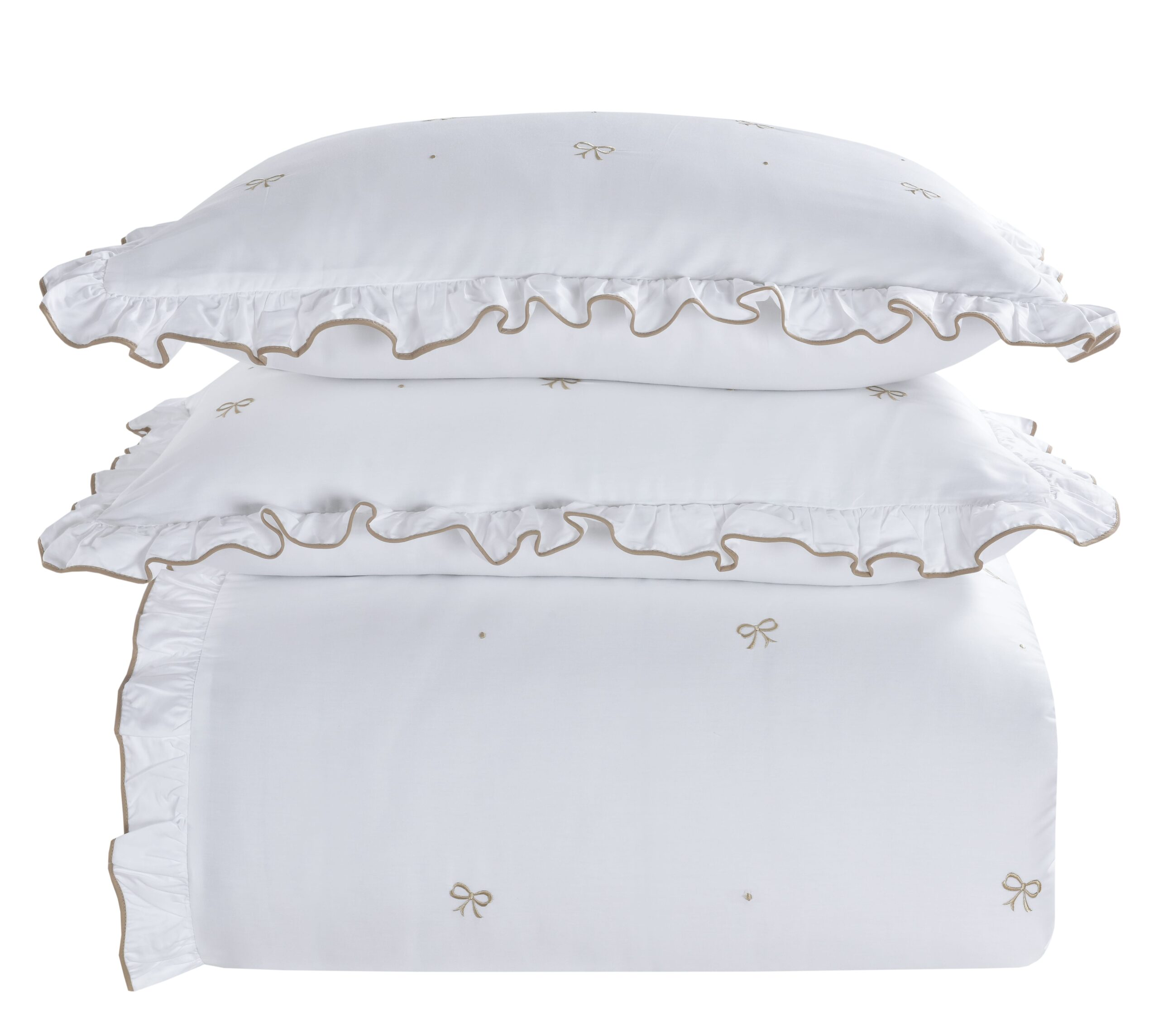 סט מצעים רקום דגם עדי לבן זהב 3128 | 100% כותנה בעיבוד סאטן צפיפות 300 – תמונה 3