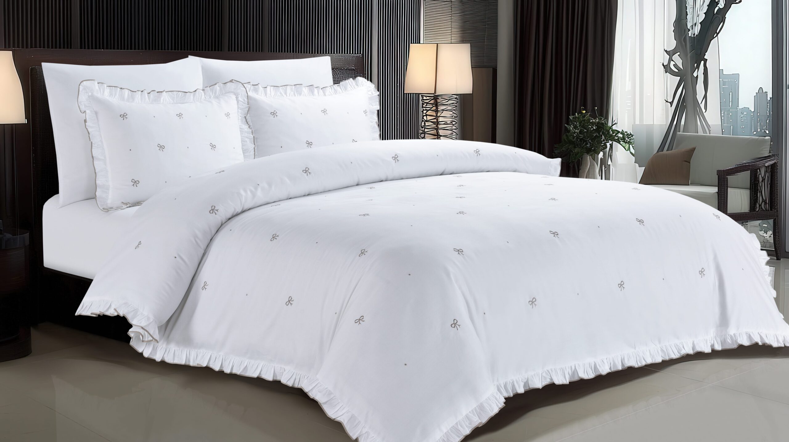 סט מצעים רקום דגם עדי 3129 | 100% כותנה בעיבוד סאטן צפיפות 300 – תמונה 3