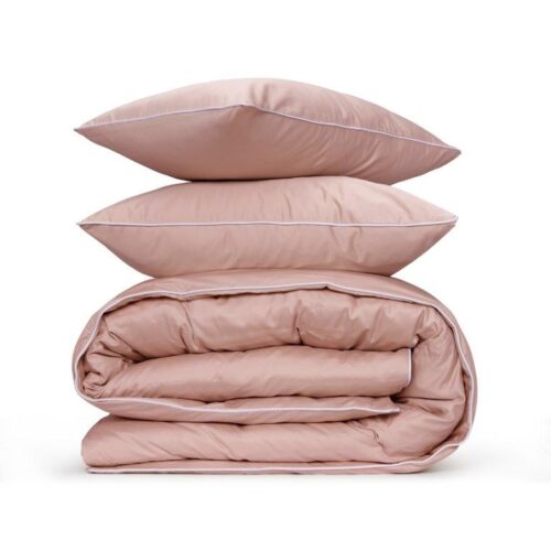 מצעי 100% כותנה סאטן |  צפיפות 500 | ורוד מעושן עם פייפינג לבן