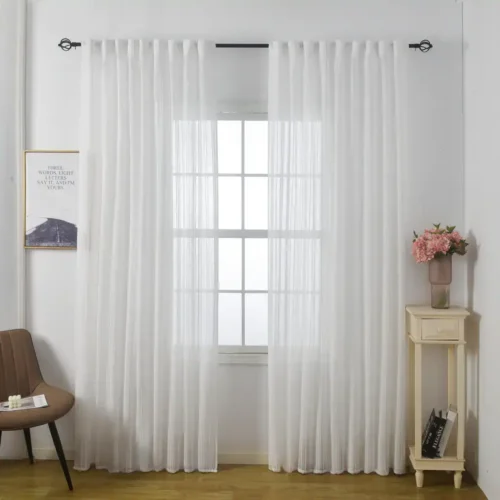 וילון השחלה דמוי פשתן ניקוס – לבן שבור