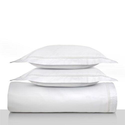 סט מצעים ורדינון |  100% כותנה מצרית | דגם Beatrice לבן